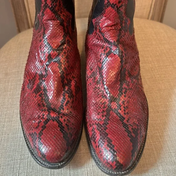 Panhandle Slim Red & Black Snakeskin Cowboy Boots women sz 7 - Picture 6 of 12